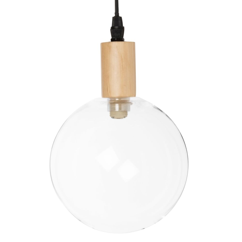Suspension globe en verre et pin