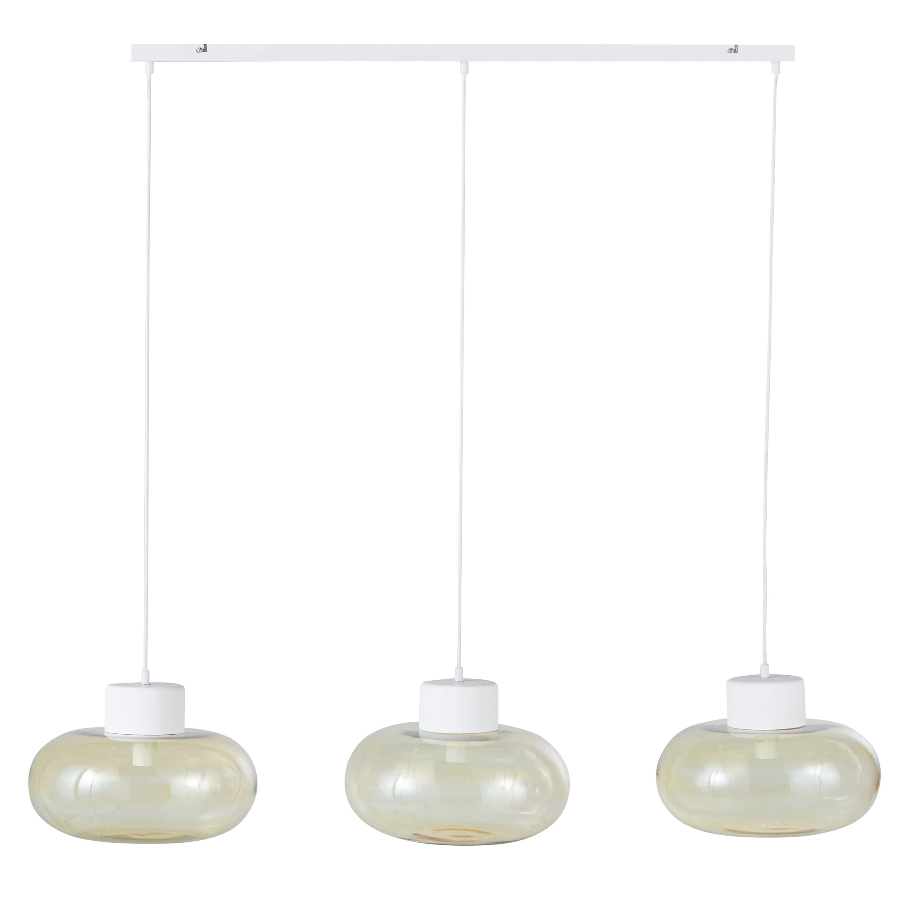 Suspension rampe 3 abat-jours en verre  rose et métal