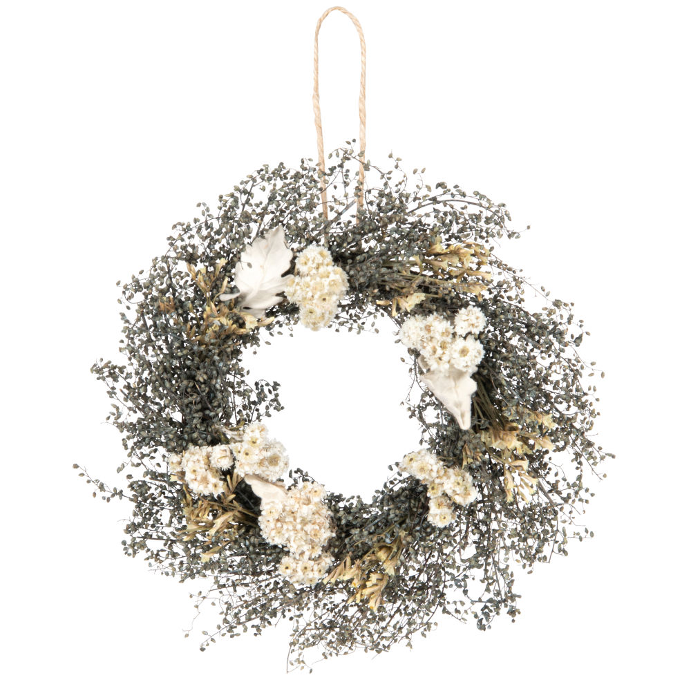 Suspension ronde végétale et fleurs blanches
