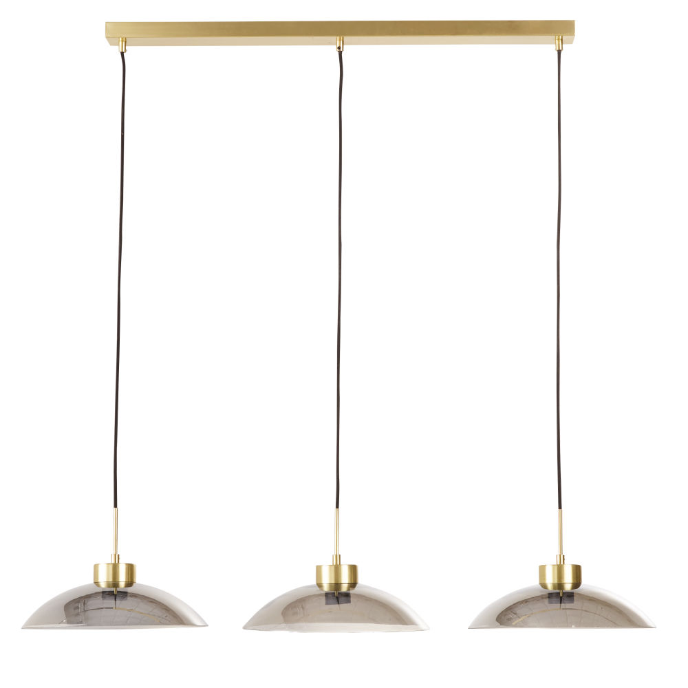 Suspension triple en métal doré et verre teinté noir Suspension triple en métal doré et verre teinté noir