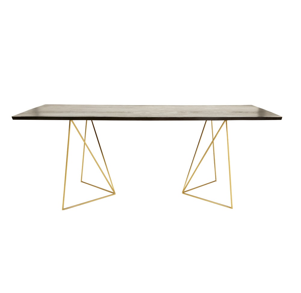 Table à manger 4/6 personnes en acacia noir et métal doré L197 Table à manger 4/6 personnes en acacia noir et métal doré L197