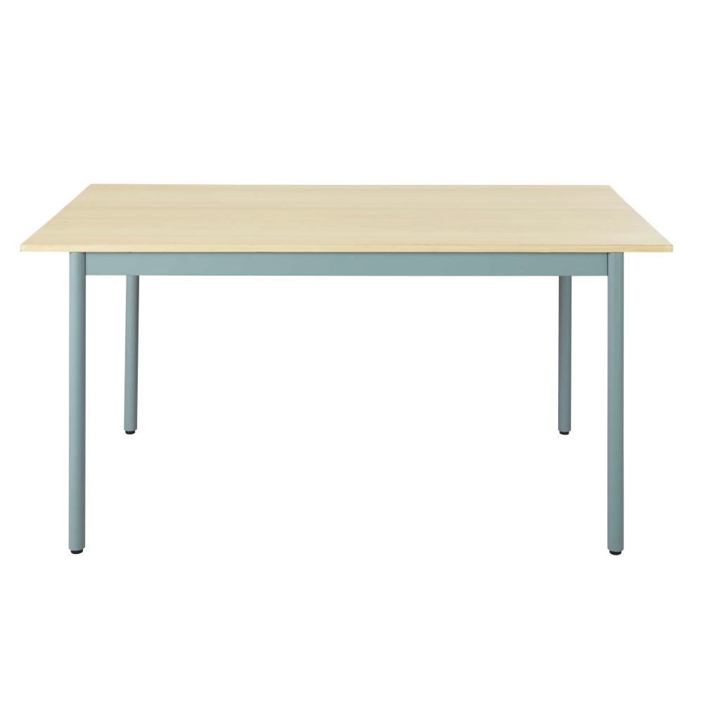 Table à manger en bois de peuplier massif et métal bleu vert 6 personnes L150
