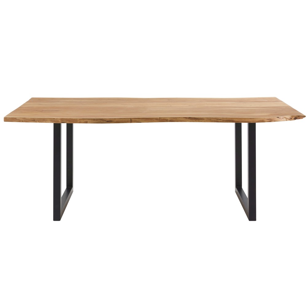 Table à manger indus en acacia et métal noir L200 (photo) Table à manger indus en acacia et métal noir L200