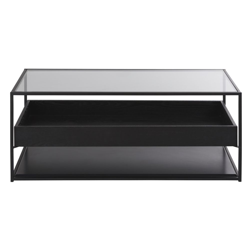 Table basse 2 plateaux en métal noir et verre Table basse 2 plateaux en métal noir et verre