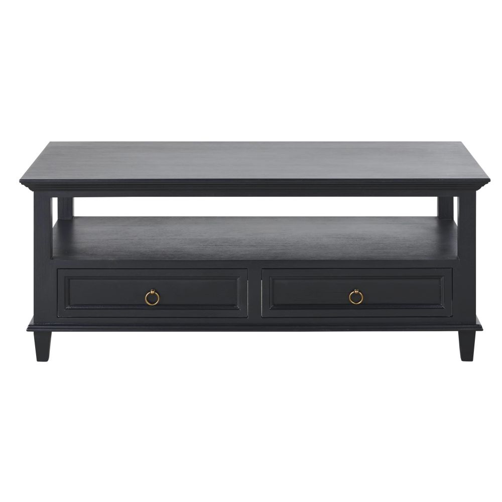 Table basse 2 plateaux noire et métal coloris laiton Table basse 2 plateaux noire et métal coloris laiton