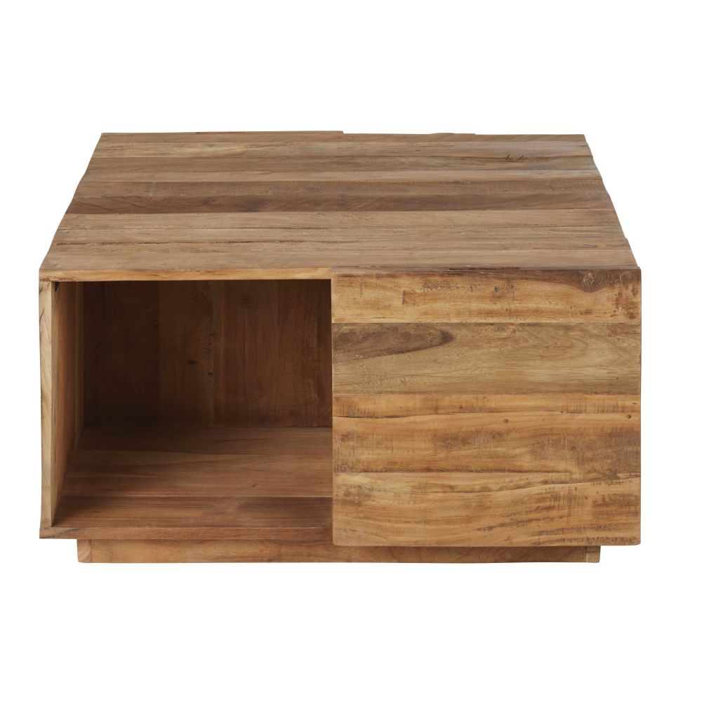 Table basse 2 tiroirs en bois recyclé marron