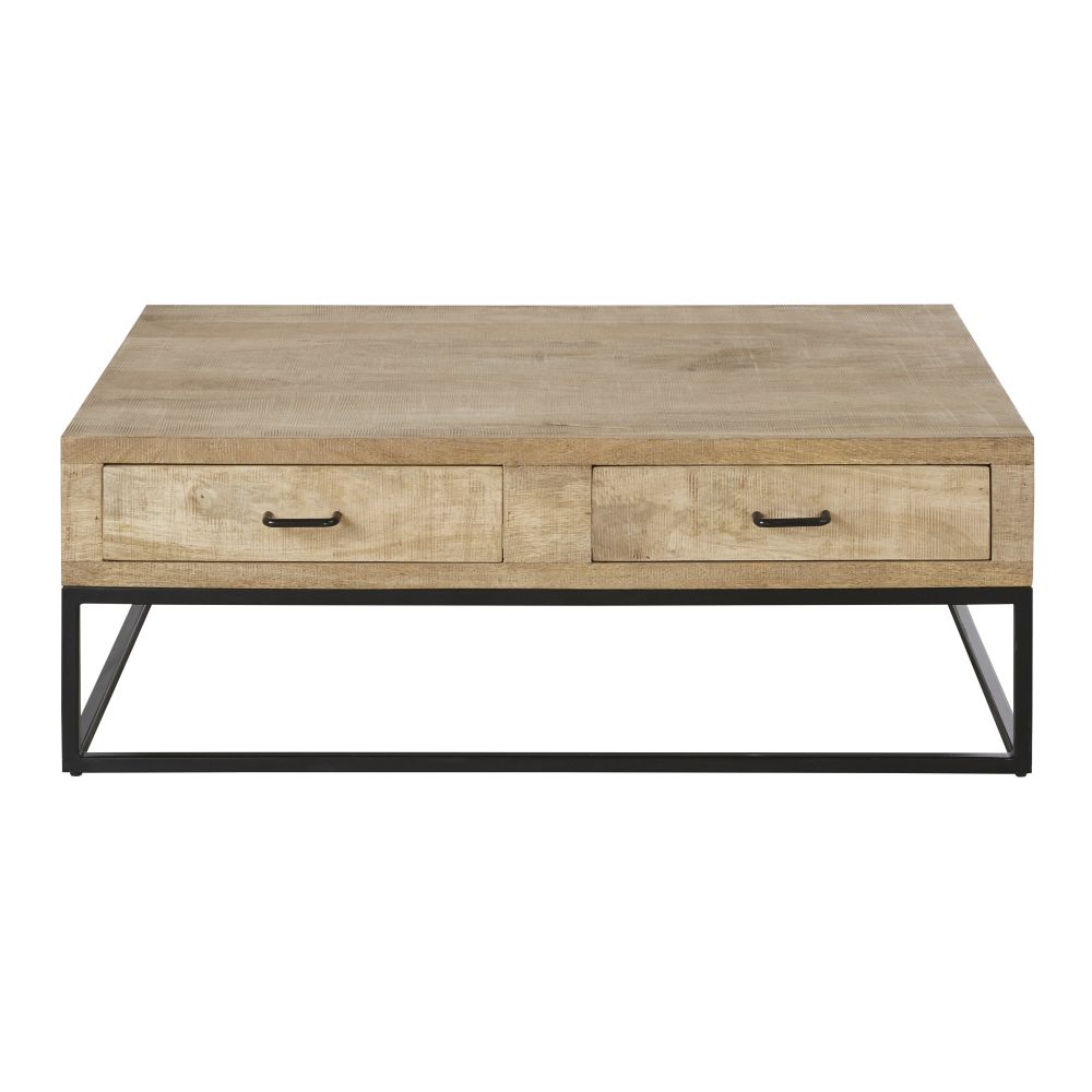 Table basse 4 tiroirs en manguier et métal noir Table basse 4 tiroirs en manguier et métal noir