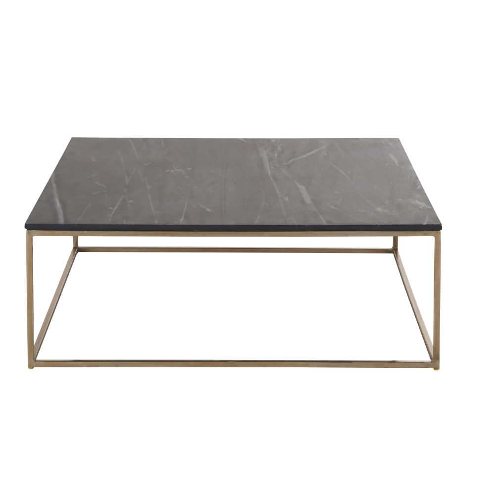 Table basse carrée en marbre noir et métal coloris laiton