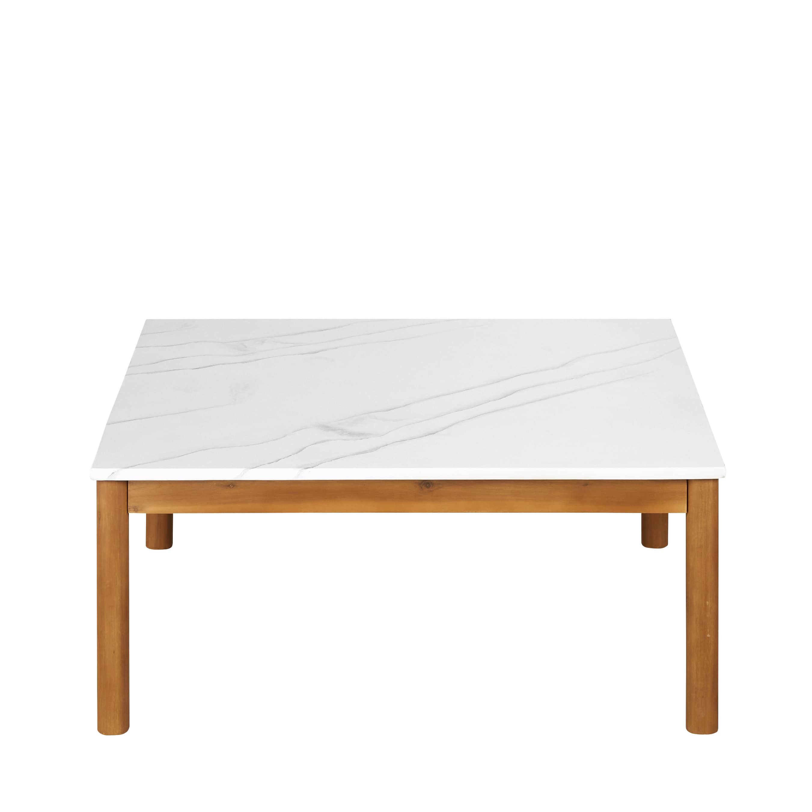 Table basse de jardin en composite imitation marbre blanc et bois d'acacia