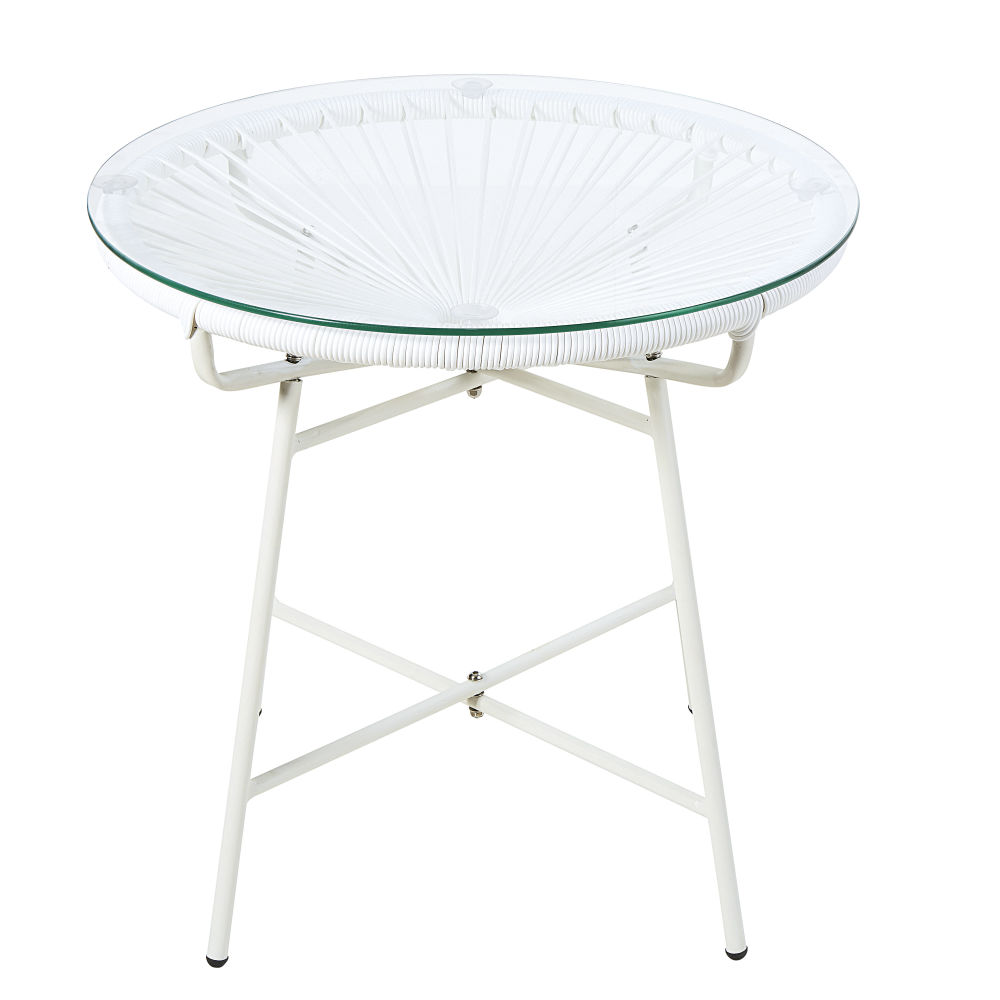 Table basse de jardin en résine blanche et verre