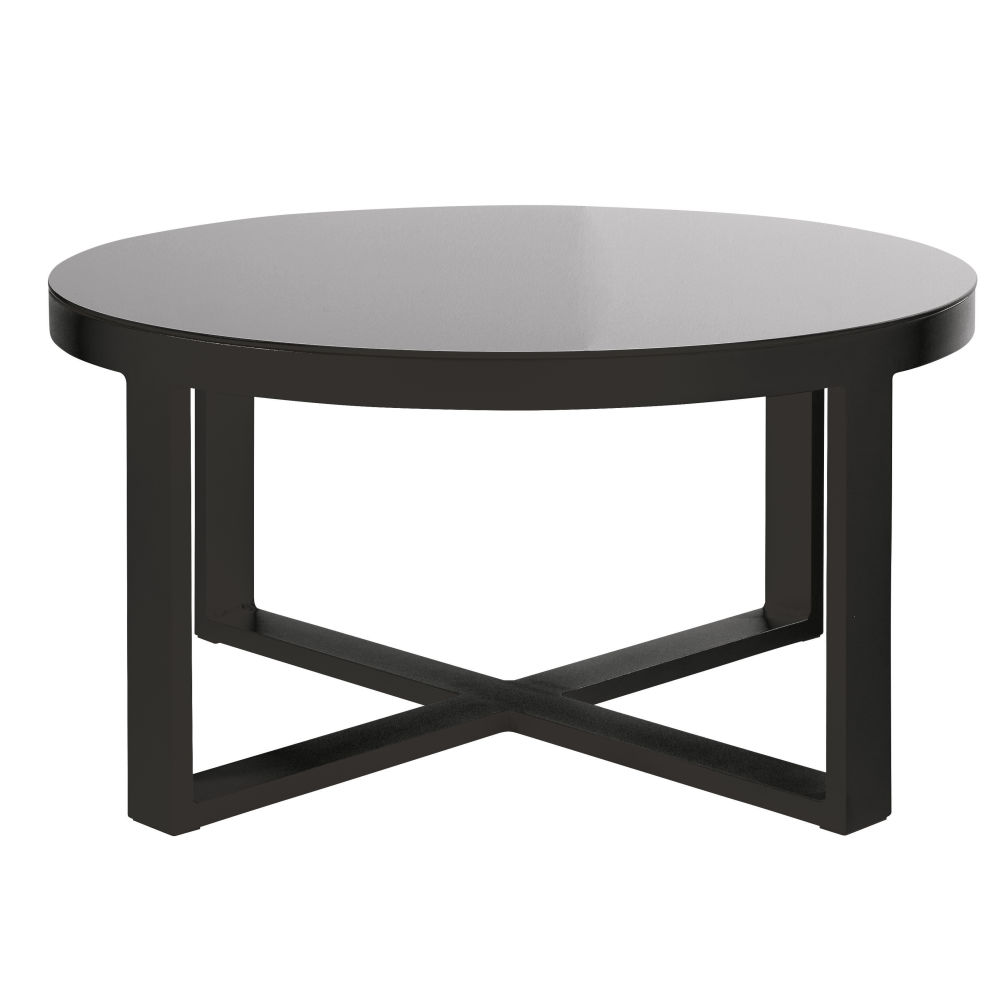 Table basse de jardin ronde en aluminium et verre trempé noir