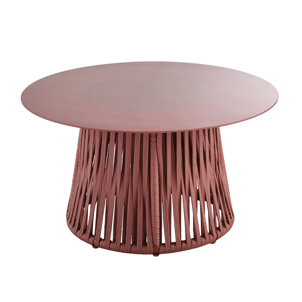 Table basse de jardin ronde en verre trempé et métal terracotta