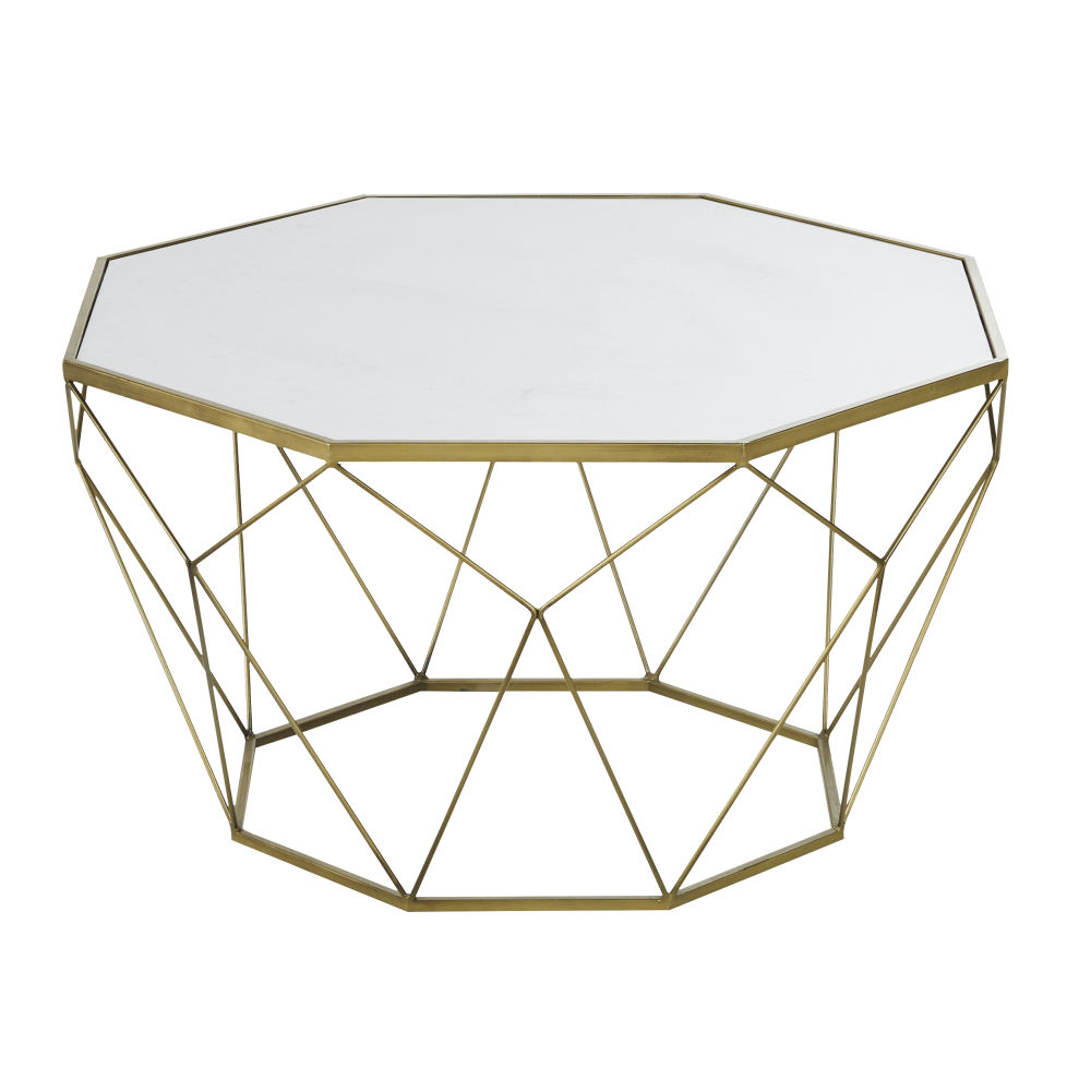 Table basse en marbre blanc et métal coloris laiton doré