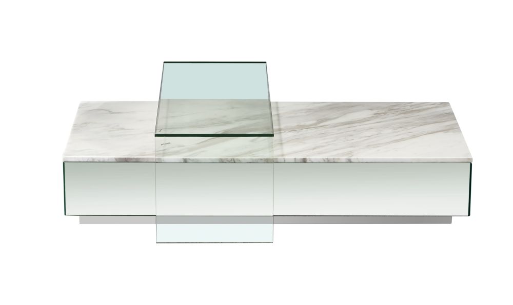 Table basse en marbre blanc et verre