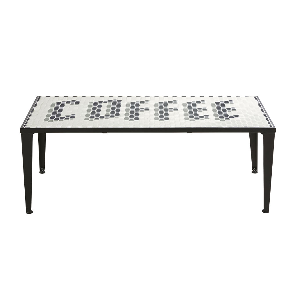 Table basse en mÃ©tal et cÃ©ramique noire et blanche