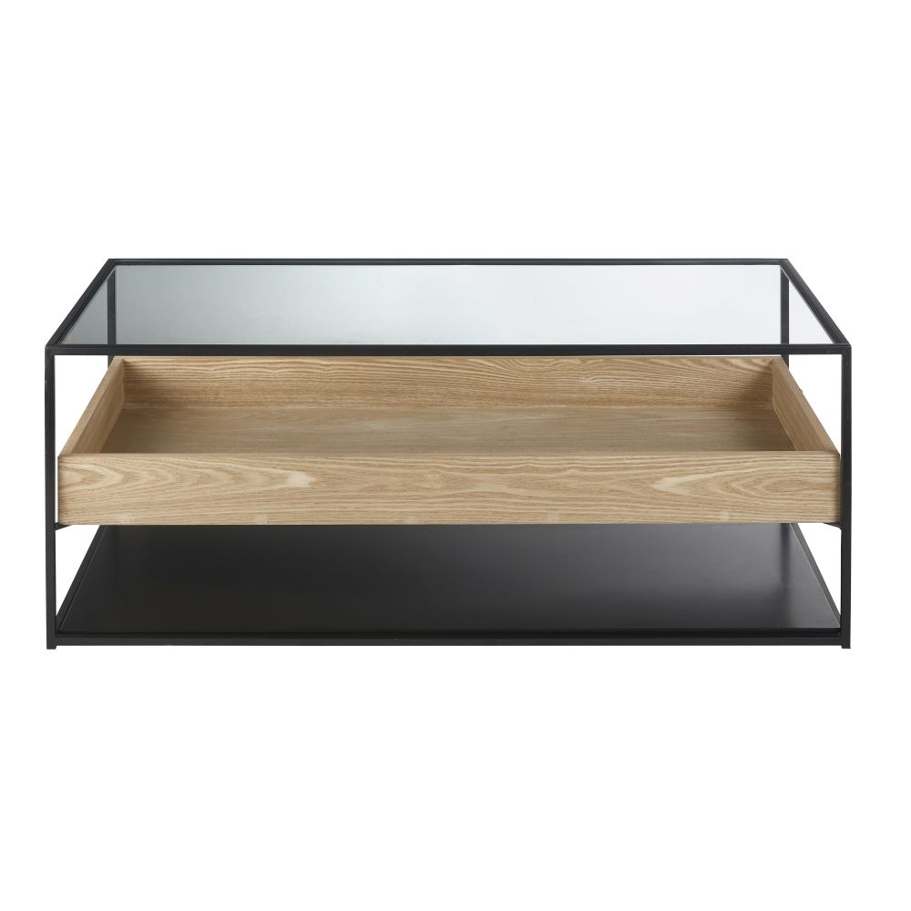 Table basse en verre trempé et métal noir