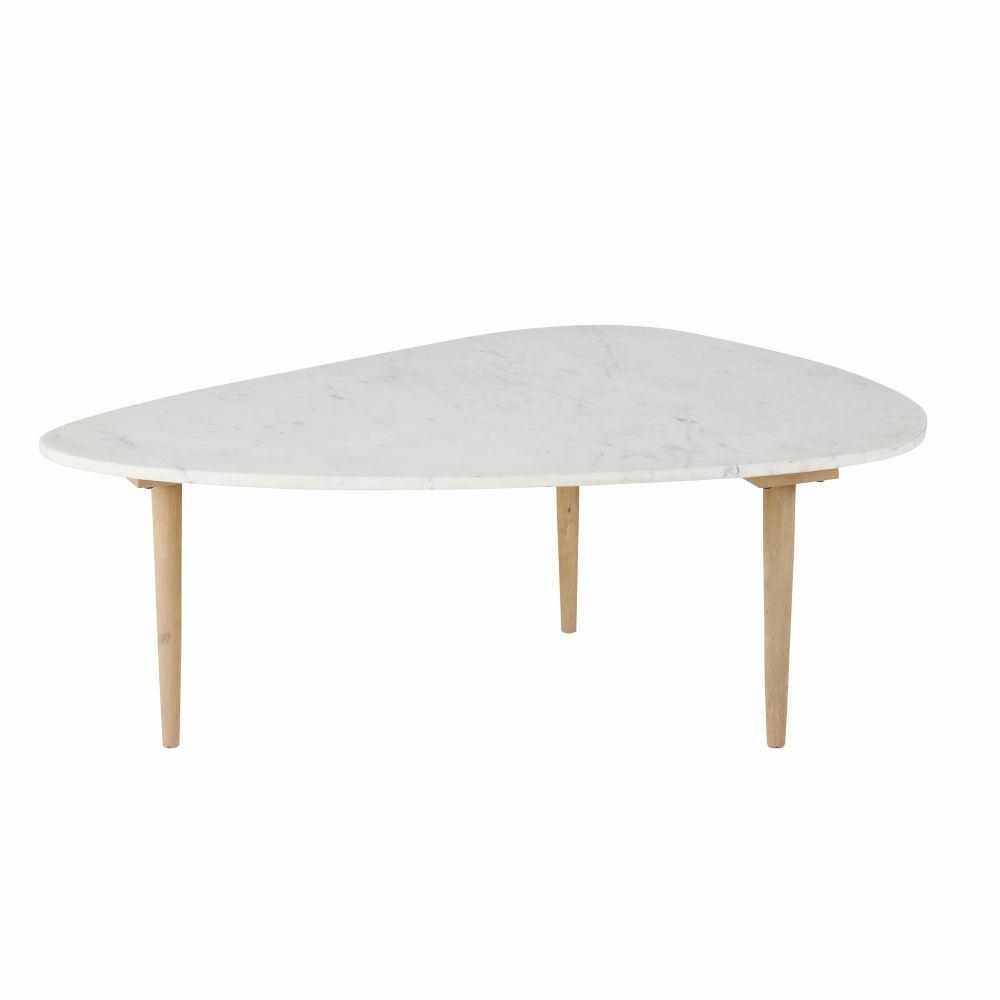 Table basse ovoÃ¯de en marbre blanc et manguier massif