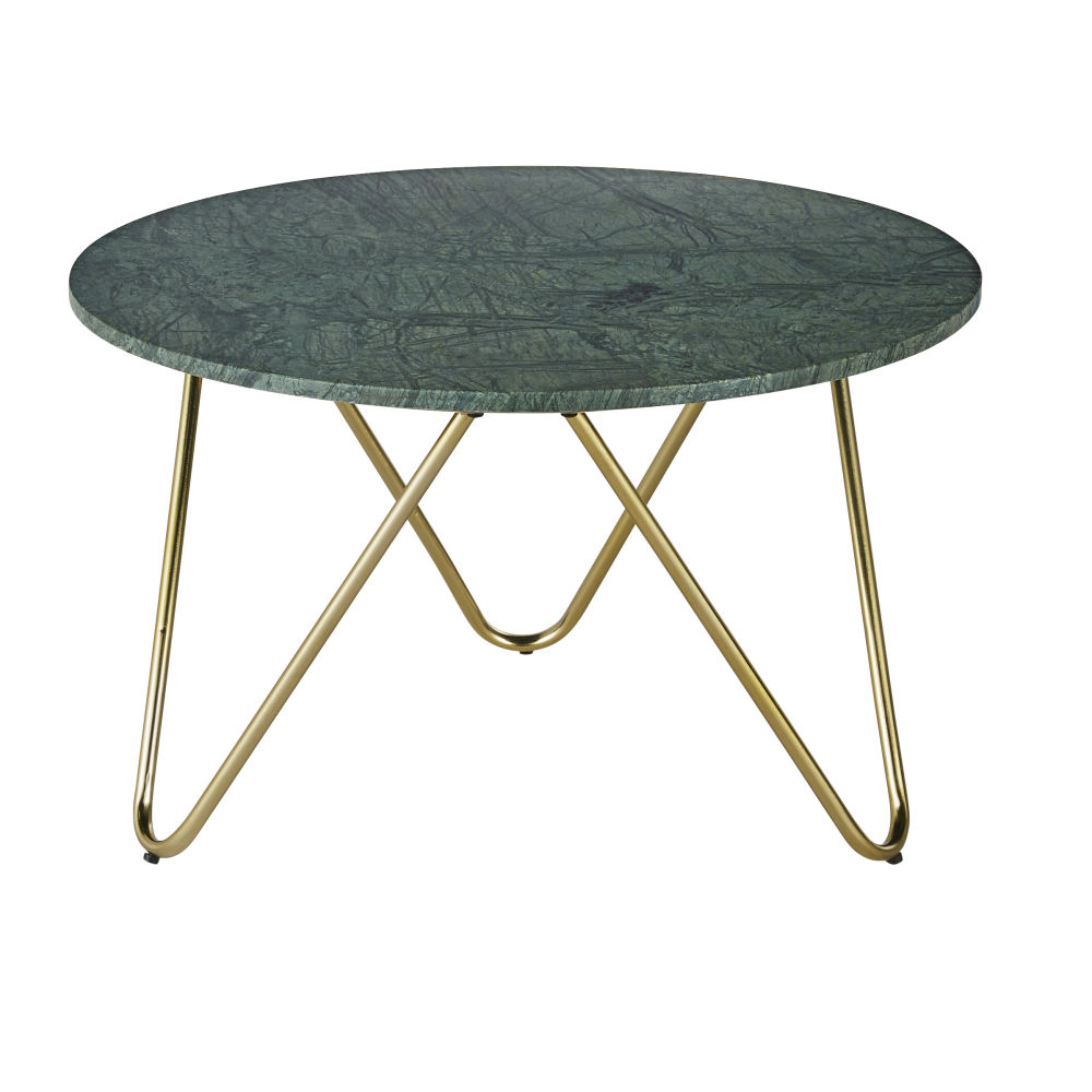 Table basse ronde en marbre vert et métal doré