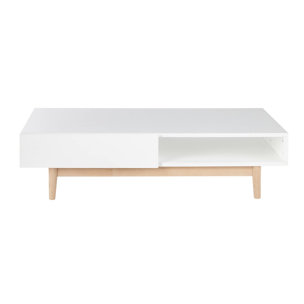 Table basse style scandinave 2 tiroirs blanche