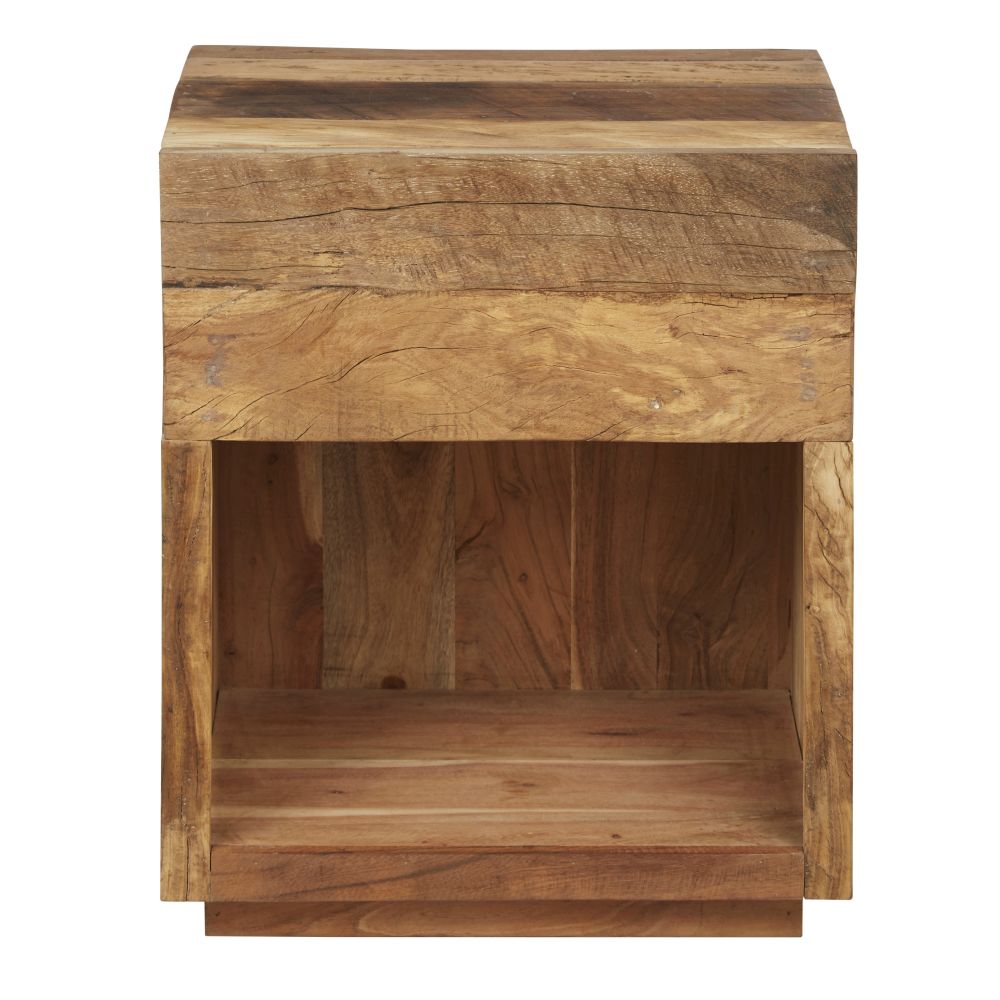 Table de chevet 1 tiroir en bois recyclé marron