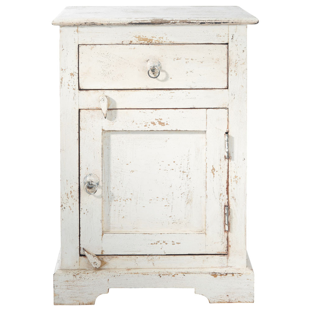 Table de chevet avec tiroir en manguier blanche L 42 cm (photo) Table de chevet avec tiroir en manguier blanche L 42 cm