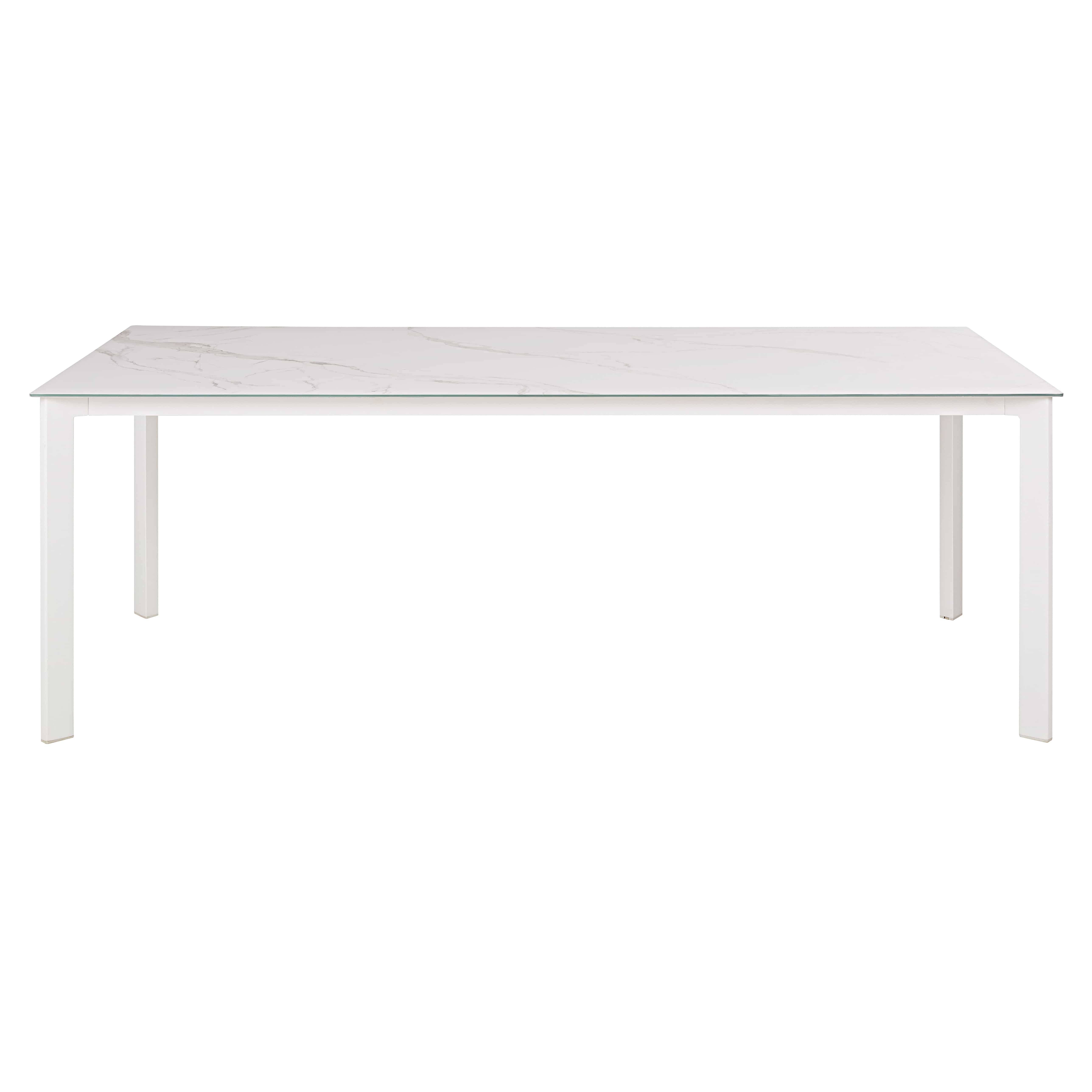 Table de jardin en aluminium et verre blanc effet marbre 8 personnes