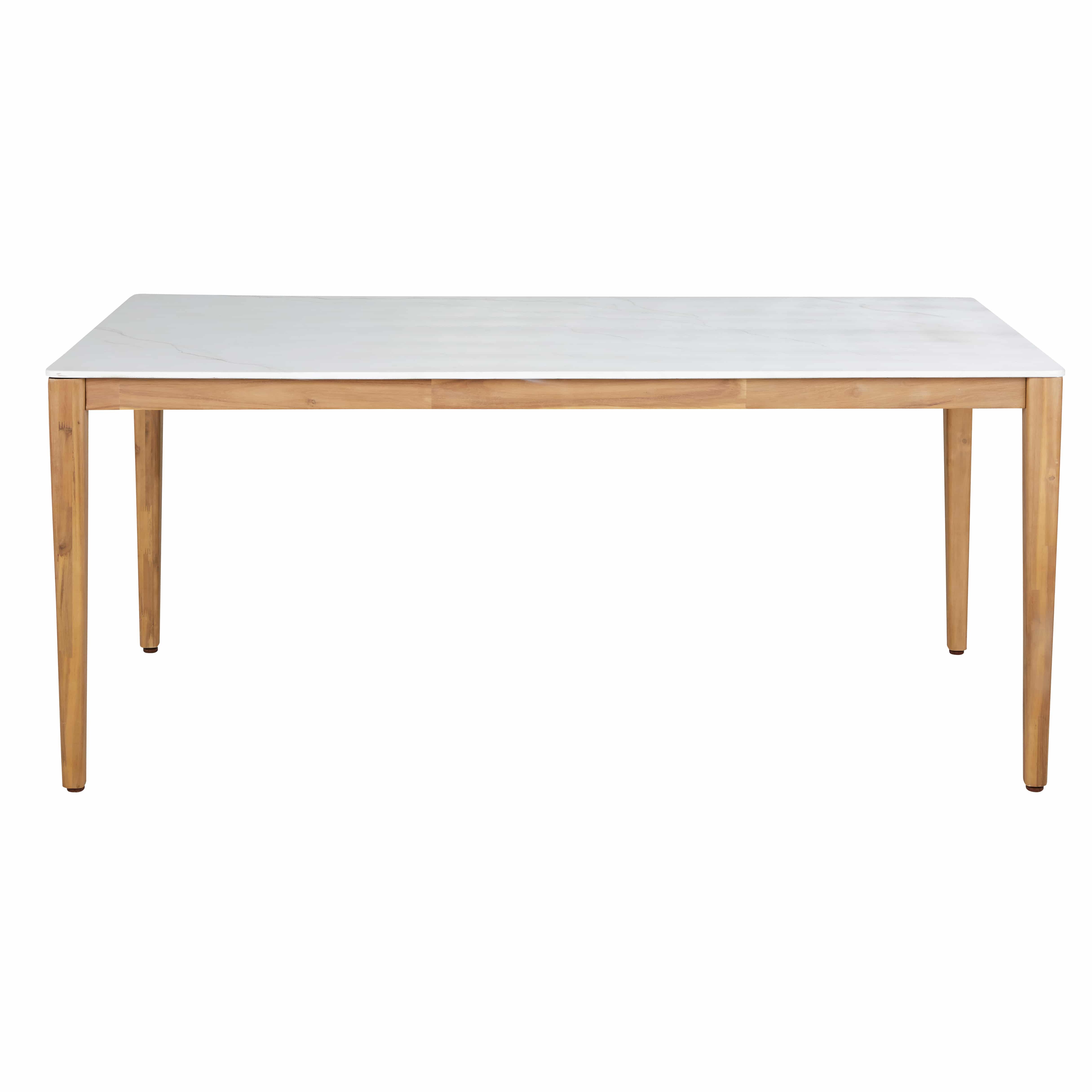 Table de jardin en bois d'acacia et composite effet marbre blanc 8 personnes