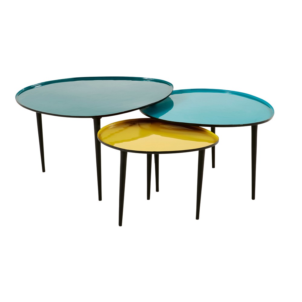Tables gigognes en mÃ©tal laquÃ© bleu et jaune
