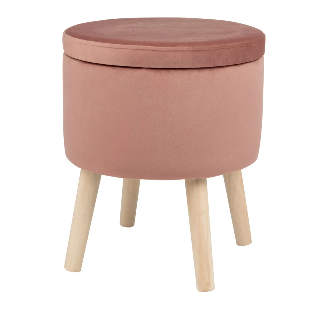 Tabouret coffre rose pieds en pin Tabouret coffre rose pieds en pin