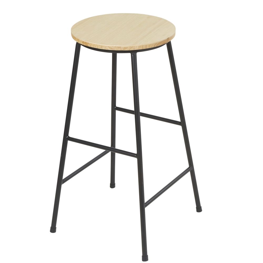 Tabouret de bar industriel en bois de sapin et acier noir H64