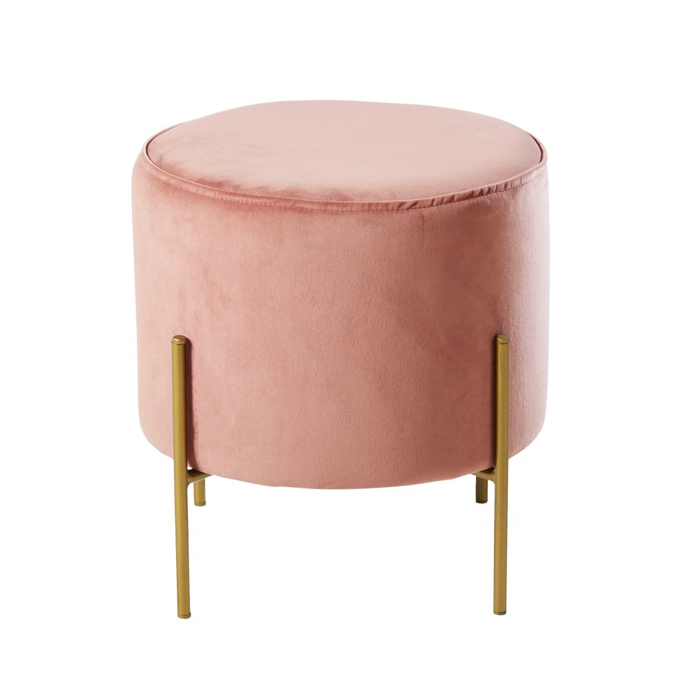Tabouret en velours rose et métal doré Tabouret en velours rose et métal doré