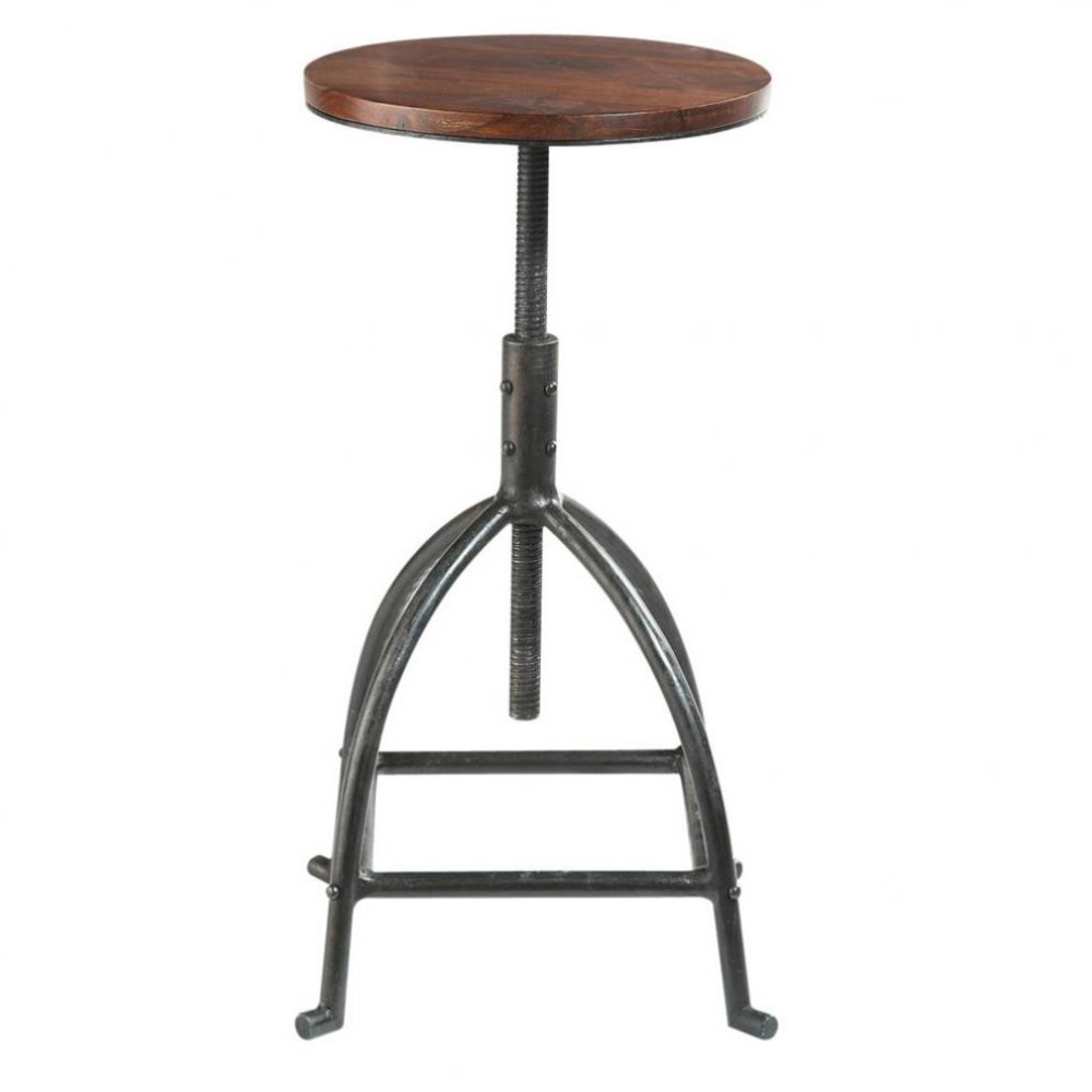 Tabouret industriel en bois de manguier massif et métal Tabouret industriel en bois de manguier massif et métal