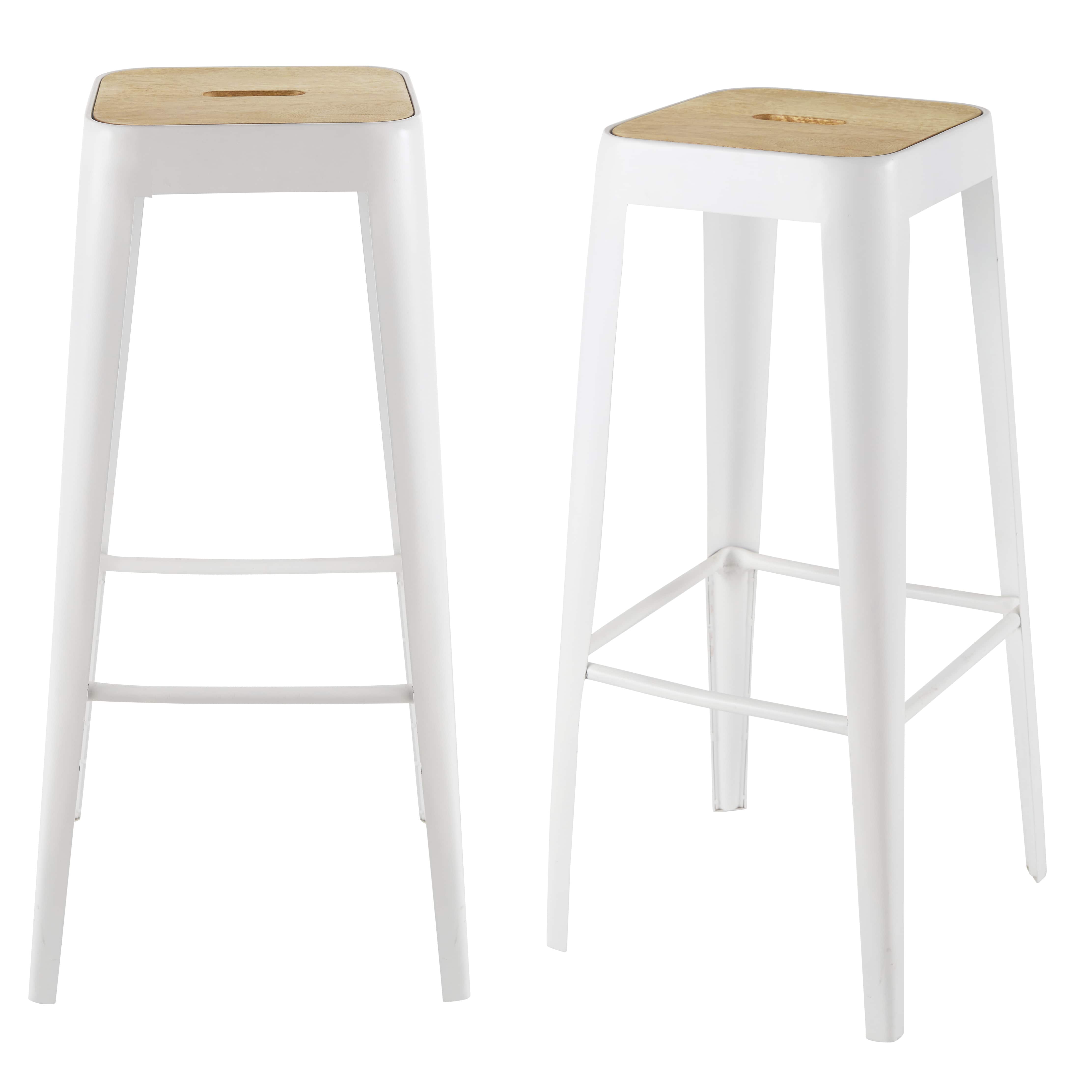 Taburetes de bar industriales profesionales H79 de madera de mango y metal blanco (x2) Estilo industrial Metal Maisons du monde