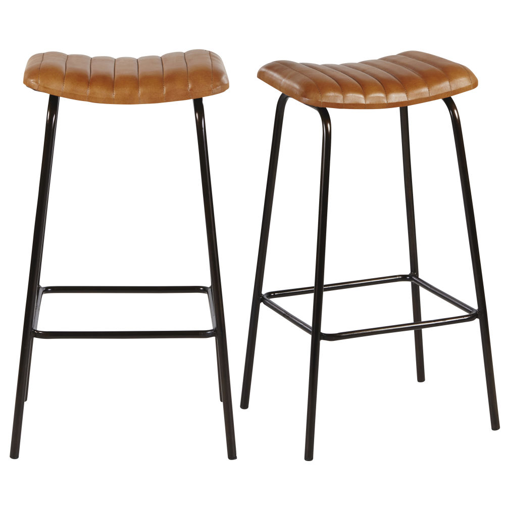 Taburetes de bar profesionales en piel de cabra marrón (x2) Estilo industrial Maisons du monde