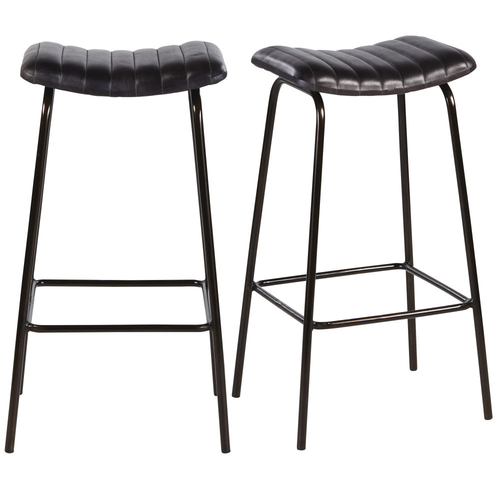 Taburetes de bar profesionales en piel de cabra negra (x2) Estilo industrial Maisons du monde