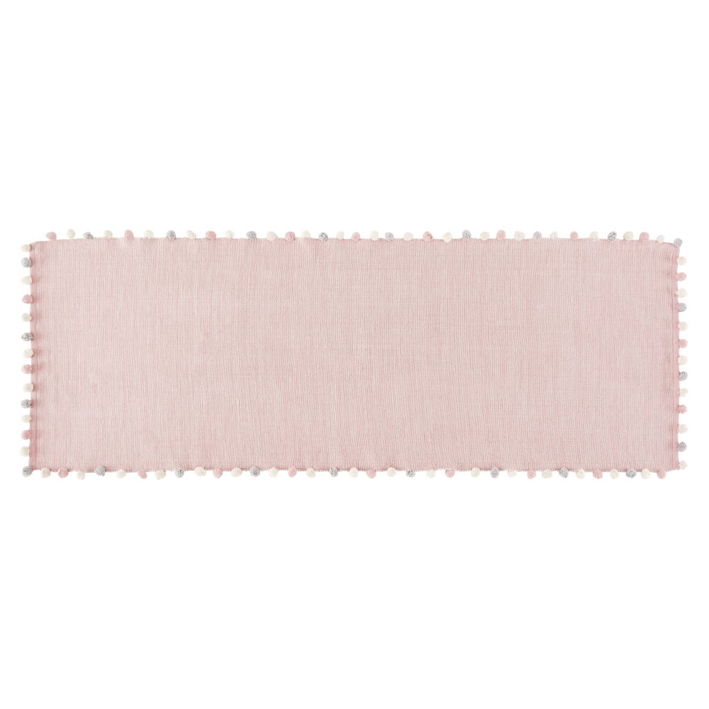 Tapis à pompons en coton rose 80x200
