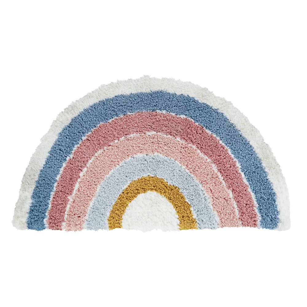 Tapis arc-en-ciel tufté rose, bleu, écru et jaune 88x52 Tapis arc-en-ciel tufté rose, bleu, écru et jaune 88x52
