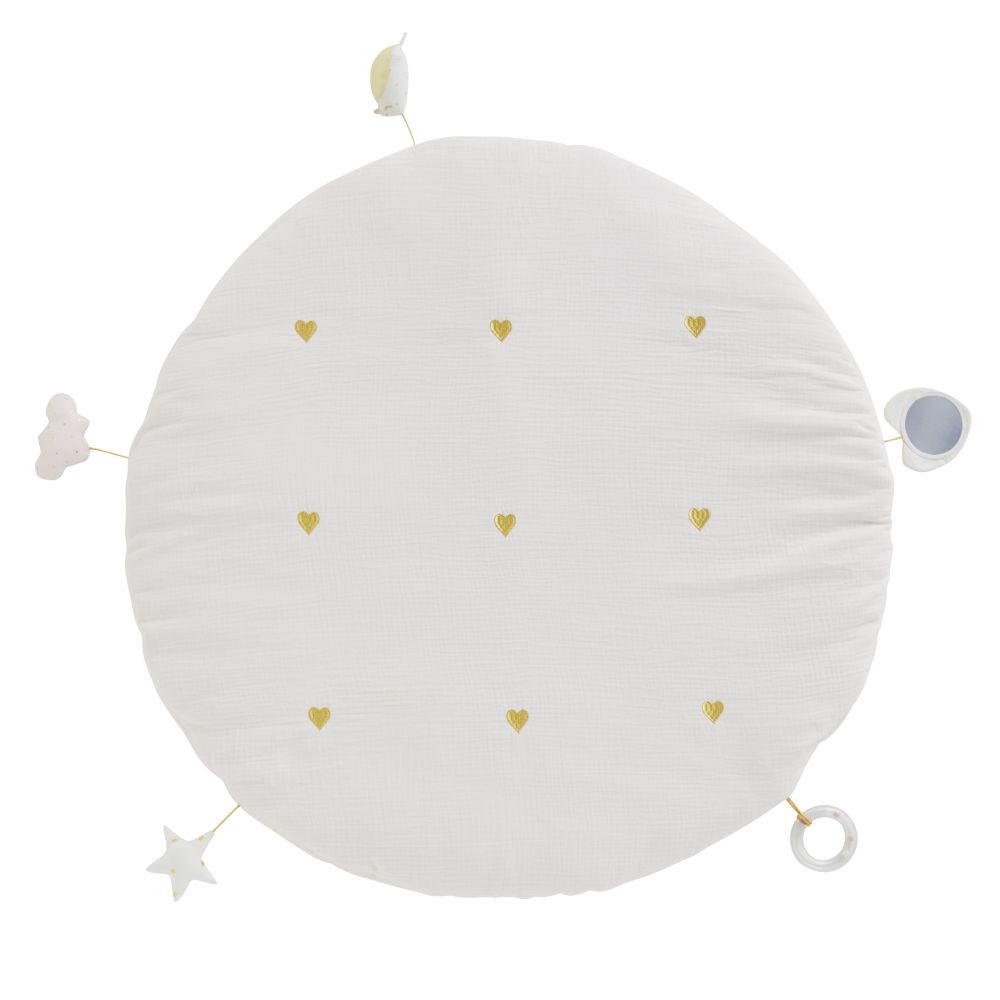 Tapis d'éveil bébé rond avec jouets en coton rose et doré D90 (photo) Tapis d'éveil bébé rond avec jouets en coton rose et doré D90