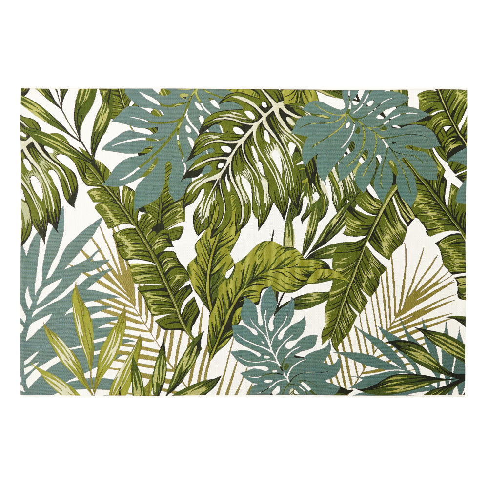 Tapis d'extérieur blanc imprimé feuillages verts 140x200 Tapis d'extérieur blanc imprimé feuillages verts 140x200