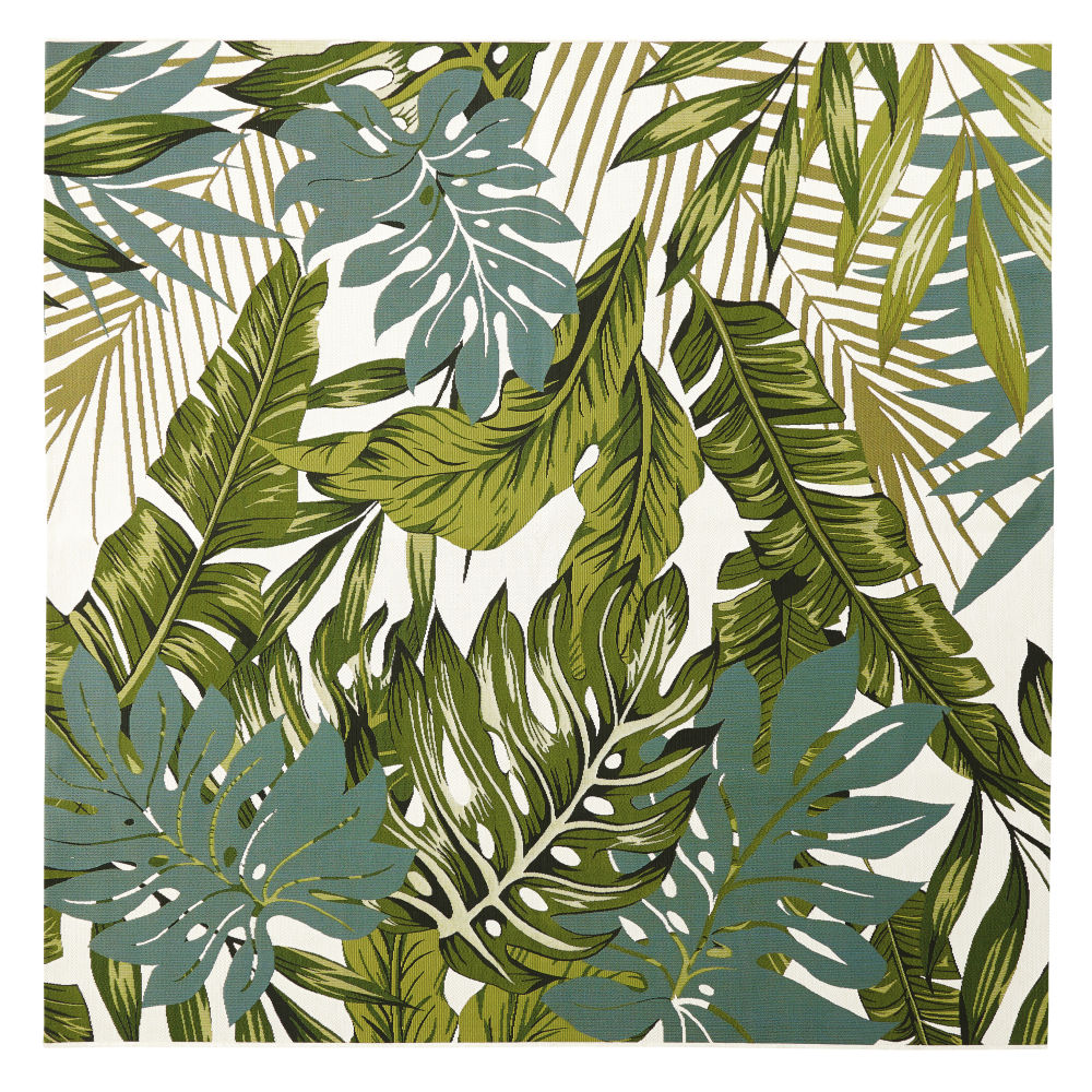 Tapis d'extérieur blanc imprimé feuillages verts 200x200 Tapis d'extérieur blanc imprimé feuillages verts 200x200