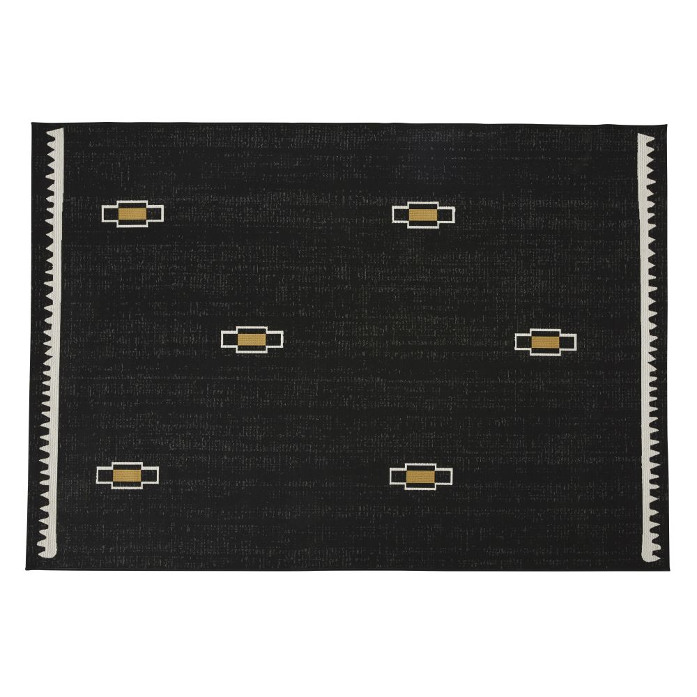 Tapis d'extérieur en polypropylène tissé jacquard noir à motifs 160x230 Tapis d'extérieur en polypropylène tissé jacquard noir à motifs 160x230