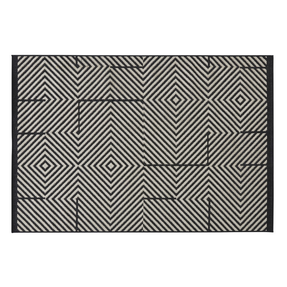 Tapis d'extérieur en polypropylène tissé motifs noirs et blancs 80x150