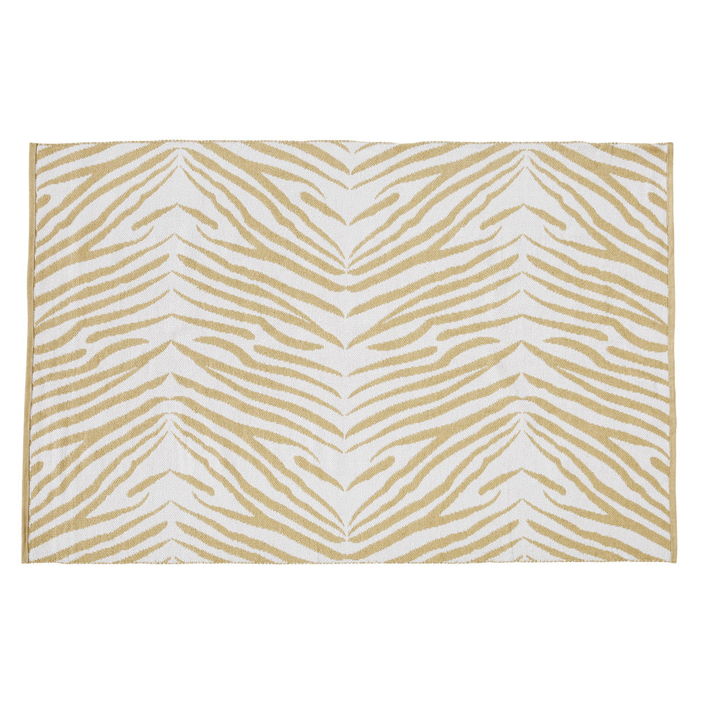 Tapis d'extérieur réversible motifs à rayures beiges et blancs 140x200