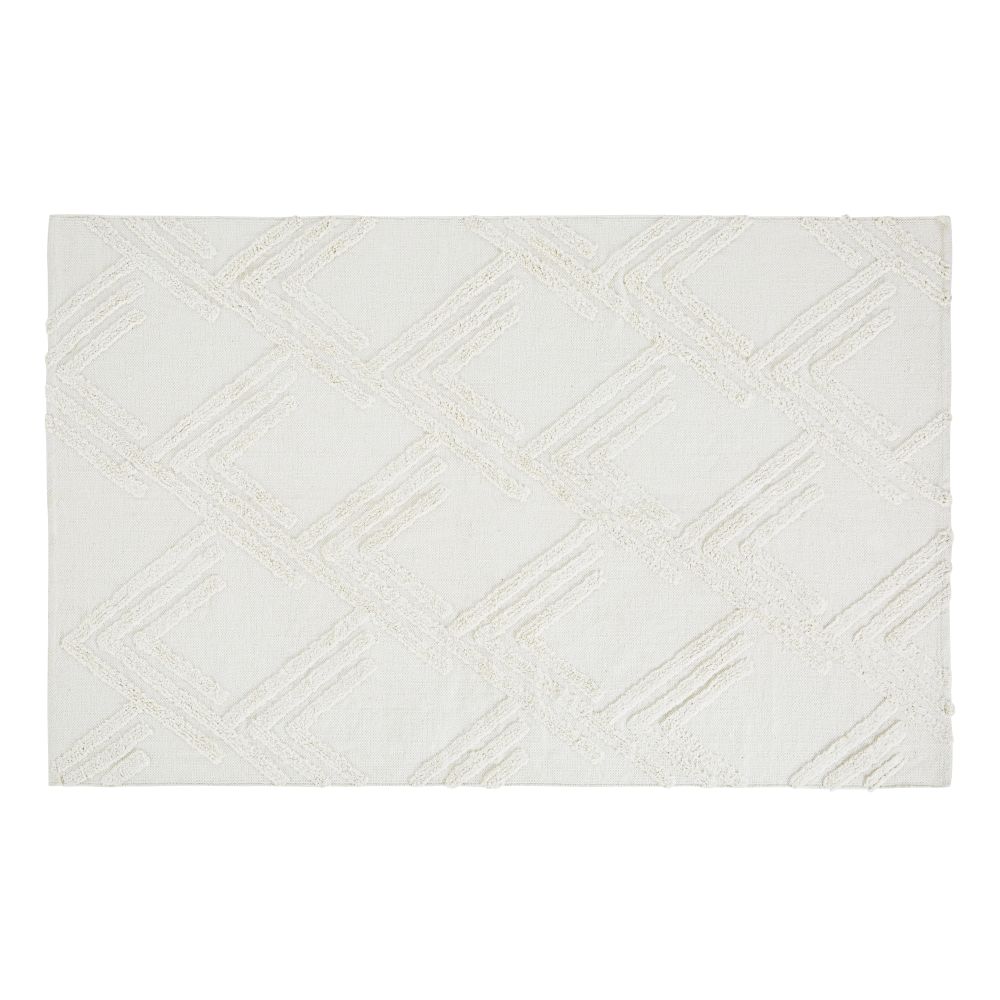Tapis en coton blanc motifs en relief tuftés 120x180 Tapis en coton blanc motifs en relief tuftés 120x180