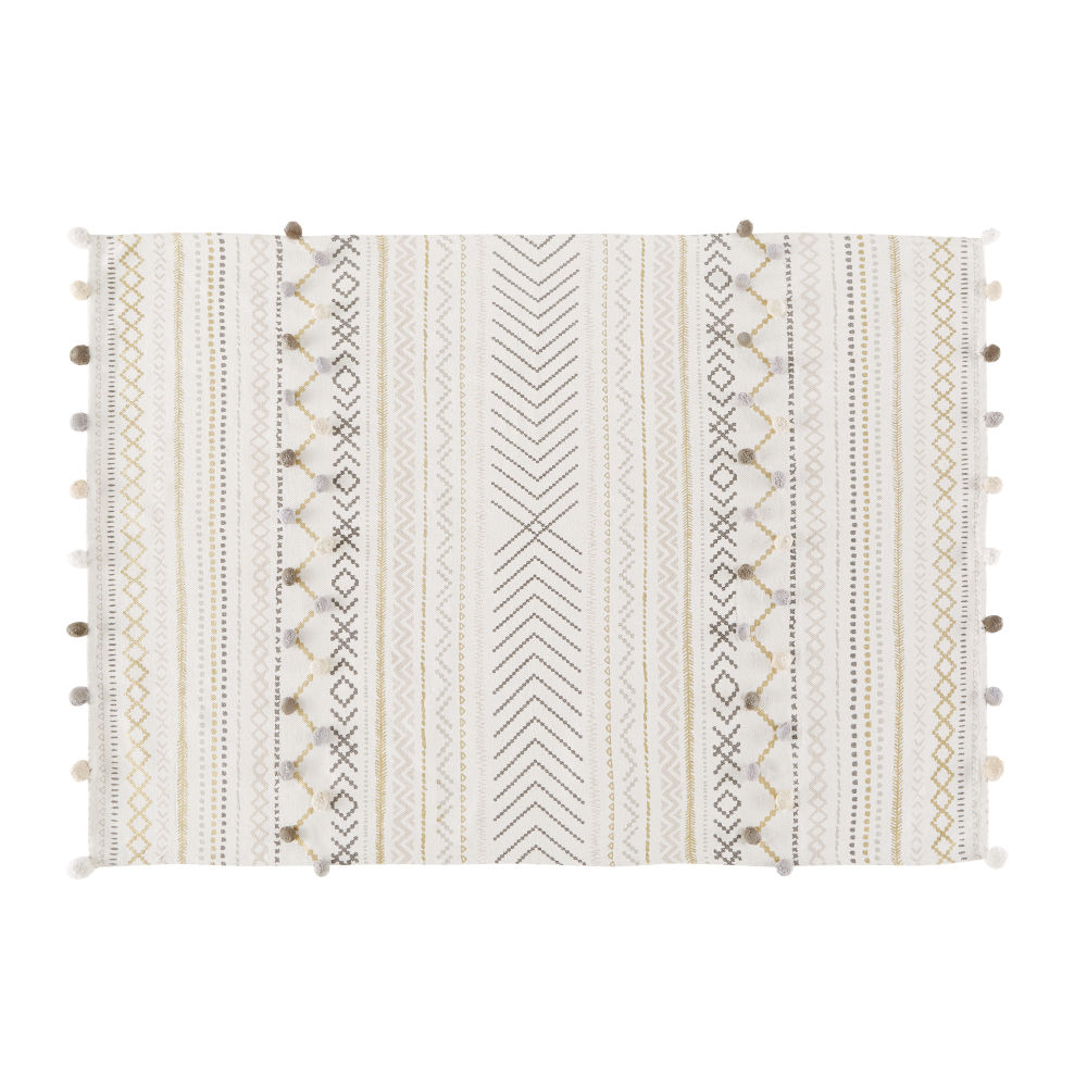 Tapis en coton écru motifs graphiques 120x180 (photo) Tapis en coton écru motifs graphiques 120x180