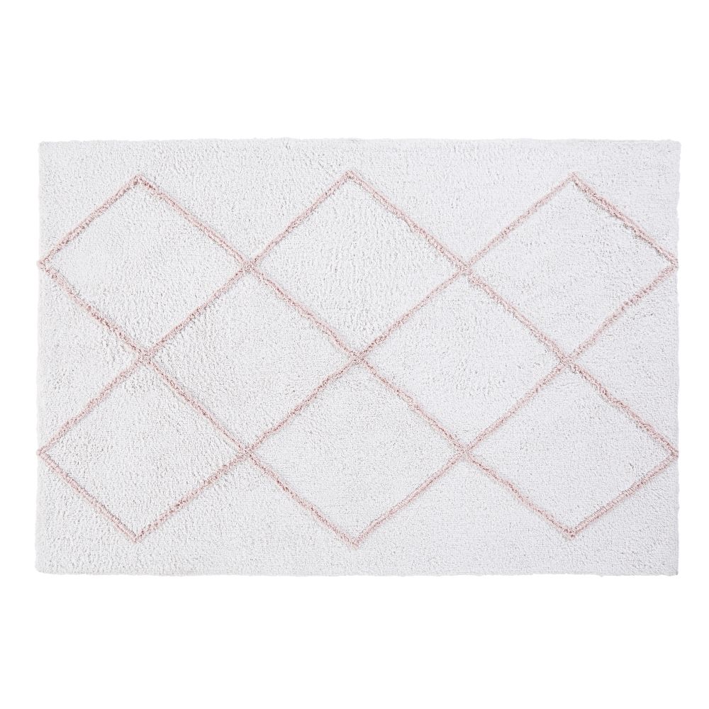Tapis en coton écru motifs graphiques rose 120x180