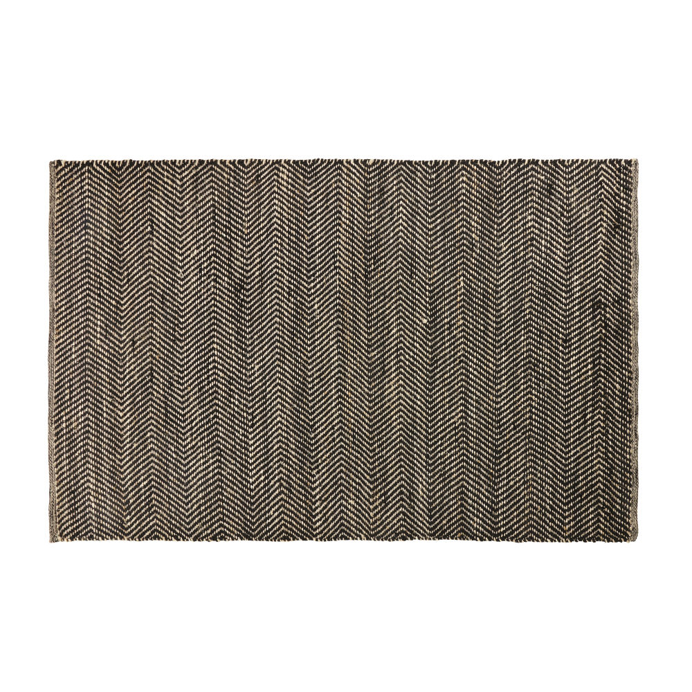 Tapis en coton et jute noir et marron motifs à chevrons 160x230