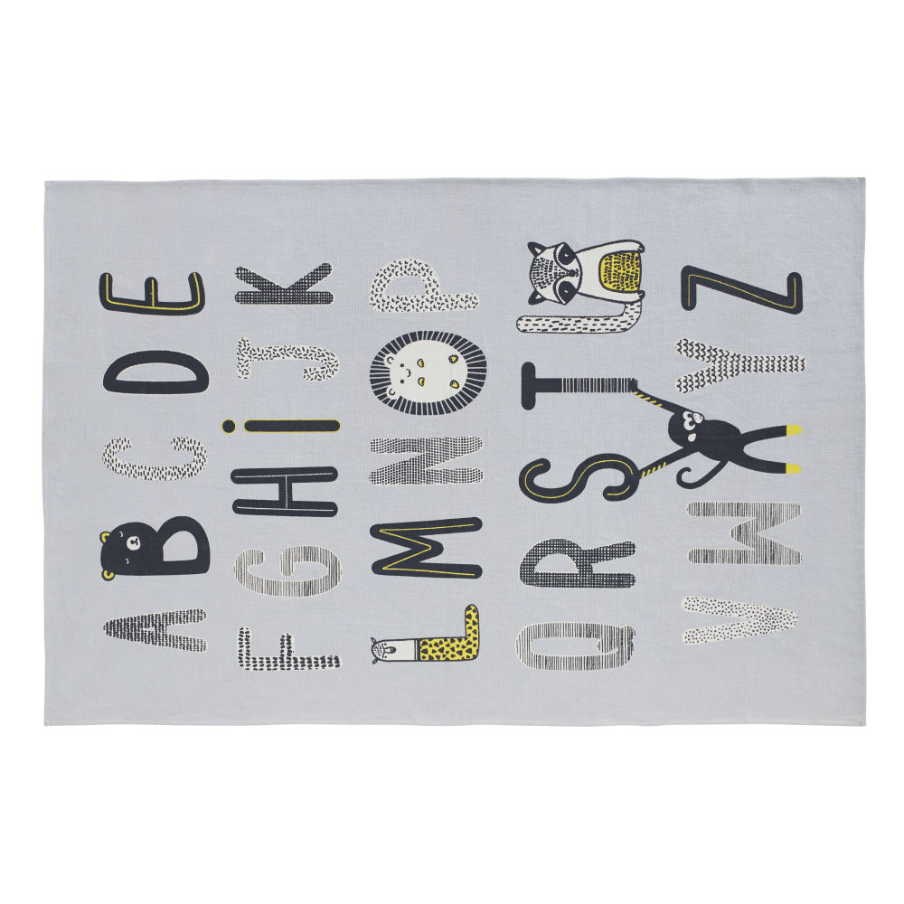 Tapis en coton gris imprimé alphabet 120x180 Tapis en coton gris imprimé alphabet 120x180