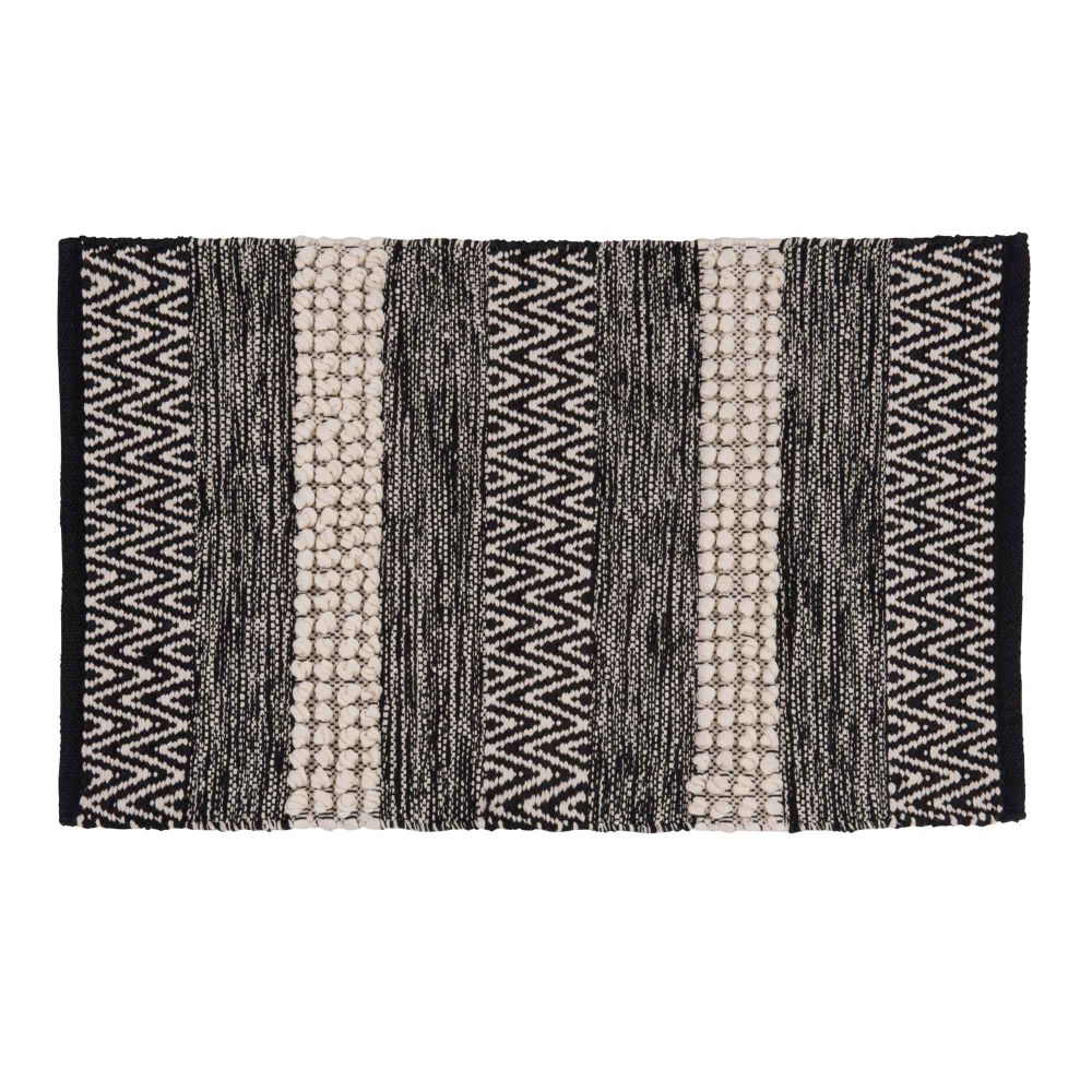Tapis en coton motifs à rayures écrues et noires 50x80