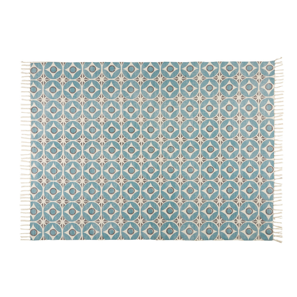 Tapis en coton motifs carreaux de ciment bleus 160x230cm